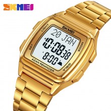 ساعة اليد الرجالية ساعة رقمية مصباح ليد مواقيت الصلاة