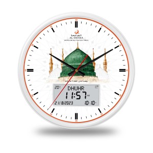 ساعة حائط الرقمية التناظرية تقويم هجري ساعة أذان الصلاة الأبيض المسجد ساعات الحائط 