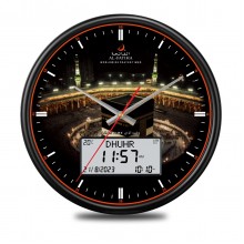 ساعة إسلامية أذان تناظرية رقمية مع شاشة بيضاء رؤية واضحة تقويم هجري وقت الصلاة أذان مسجد