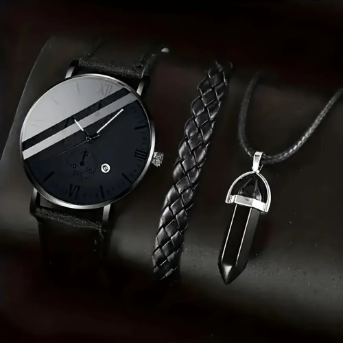 ساعة رجال الأعمال معصم من جلد كوارتز ساعة اليد طقم مجوهرات Reloj Hombre (بدون صندوق) 