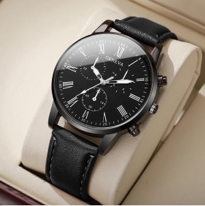 ساعة يد رجالية حزام من الجلد التناظرية ساعة كوارتز  Reloj Hombre