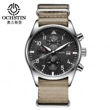 ساعة يد للرجال من Military Field Pilot تناظرية كوارتز كرونوغراف مقاومة للماء مع سوار من النايلون للتاريخ للرياضات التكتيكية للجيش - 1511