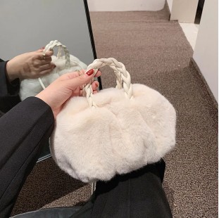 حقيبة كتف فروي للنساء ، حقيبة يد على شكل دلو عصرية ، حقائب متقاطعة مع الجسم من القطيفة الناعمة