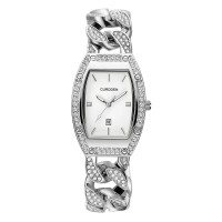 ساعة كوارتز نسائية من Curren بالماس الذهبي لون فضي