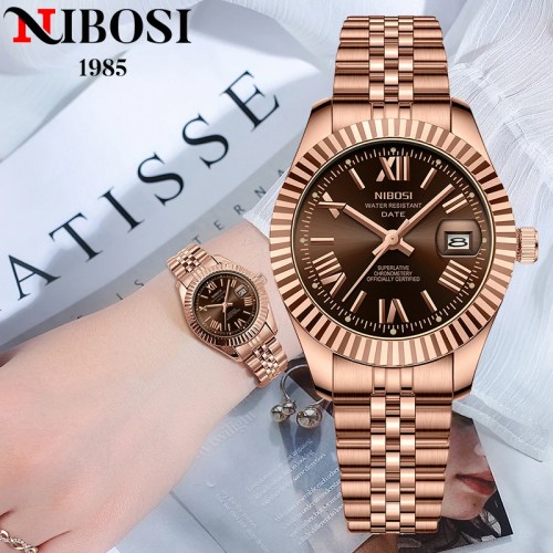 ساعات NIBOSI للنساء مقاومة للماء ماركة كلاسيكية فاخرة من الفولاذ المقاوم للصدأ