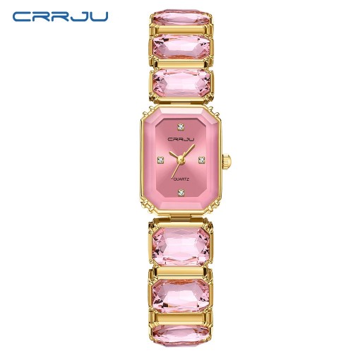 ساعات CRRJU الذهبية للنساء مع سوار عتيق صغير، هيكل مستطيل بمينا روماني أنيق ماسي 