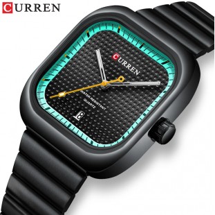 Curren-ساعة رجالية فاخرة ، مقاومة للماء ، ستانلس ستيل ، مربع ، كوارتز ، مع تاريخ مضيئة 